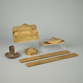 7 Pcs Tiffany Zodiac Bronze Desk Set