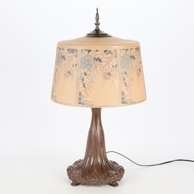 Lrg Reverse Painted Pairpoint-Style Lamp - Damaged