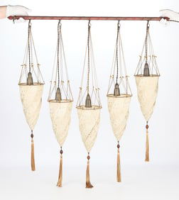 5 Fortuny Silk Cesendello Lamp Shades on Rod