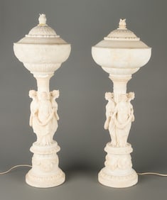 2 Italian "Three Graces" Alabaster Floor Lamps
