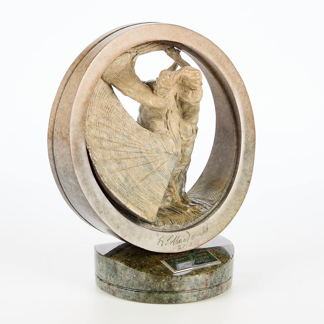 Richard MacDonald "U.S. Open Monument" Bronze 2010: Richard MacDonald (American, b. 1946). Bronze maquette sculpture titled "U.S. Open Monument, Commemorative" depicting two dynamic male figures, 2010. Incised signature and date along the low