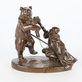 Bela Markup Bronze "Bear & Trainer" Sculpture 1904