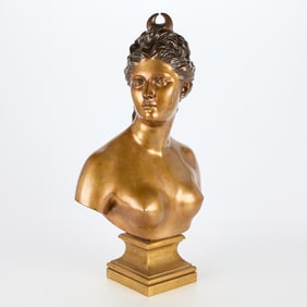 19th c. Jean-Antoine Houdon Bronze Bust of Diana