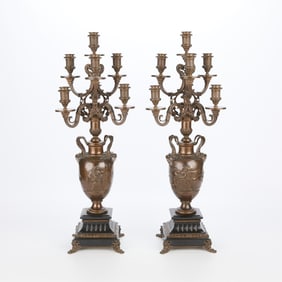 Pair Attr. Barbedienne Empire Bronze Candelabras