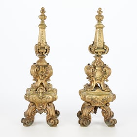 2 19th c. French Bronze Ormolu Chenets