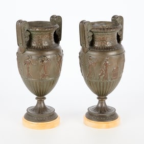 2 19th c. Bronze Neo-classical Roman Style Urns
