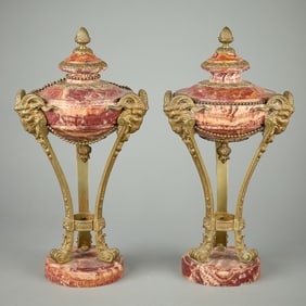 2 19th c. French Ormolu Mounted Mantel Urns