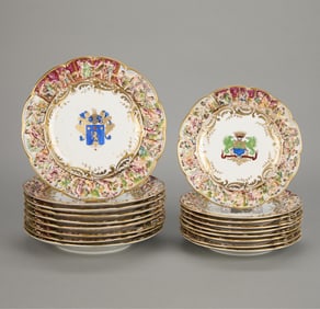 Set 18 Capodimonte Armorial Porcelain Plates