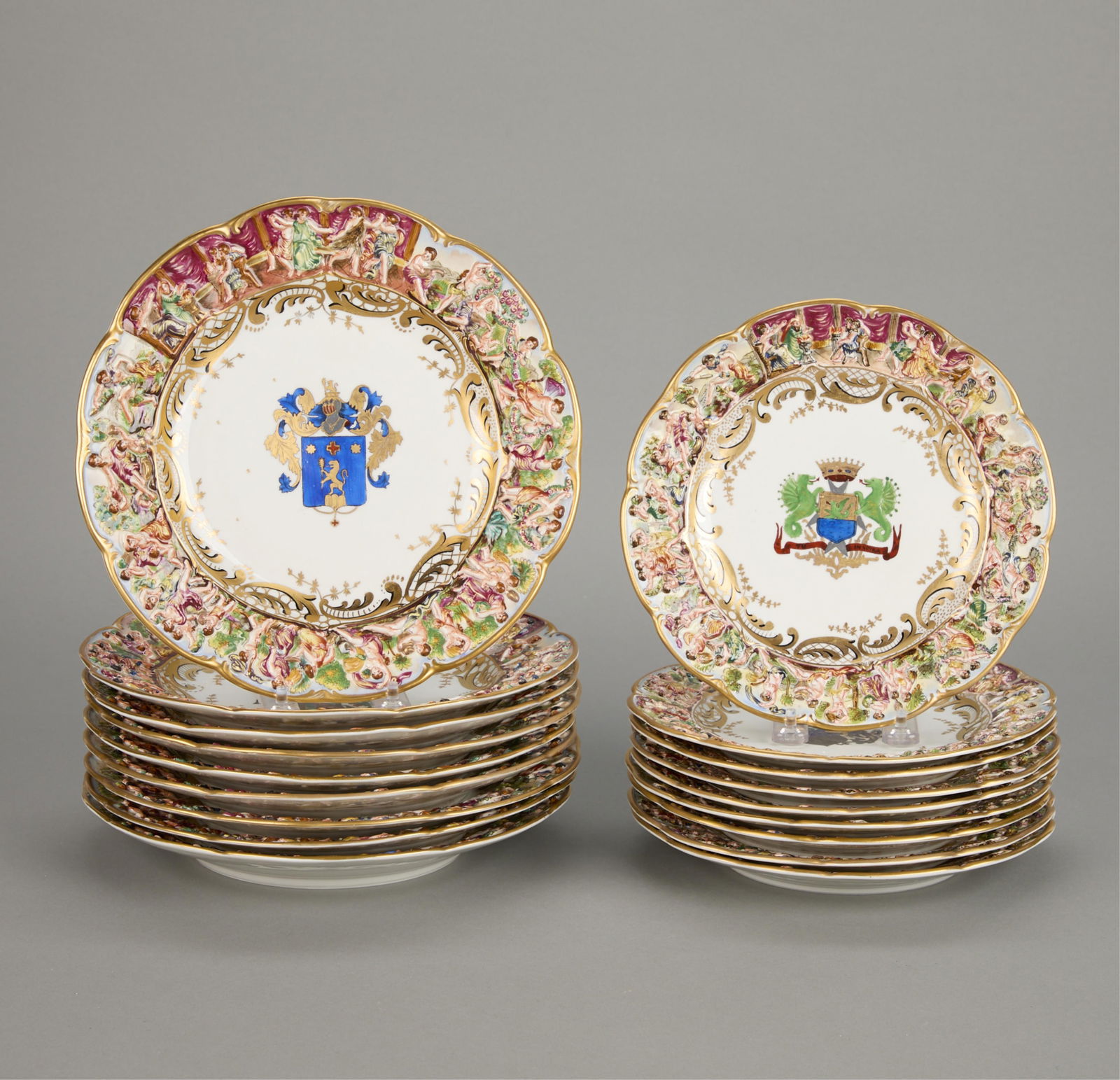 Set 18 Capodimonte Armorial Porcelain Plates (1 of 4)