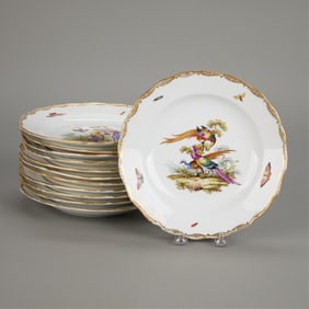 12 Meissen Exotic Bird Porcelain Plates