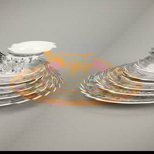 Set 7 Versace for Rosenthal "Le Jardin" Dishes: Versace for Rosenthal, Germany. Set of seven porcelain &quot;Le Jardin de Versace&quot; pattern dishes depicting profuse butterflies, floral sprays, and foliate motifs executed in vibrant colors again