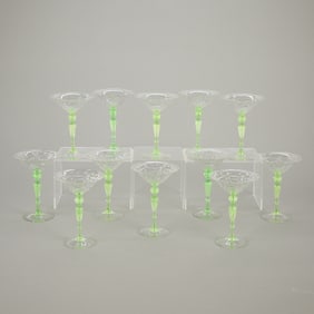 12 Venetian Style Cut Glass Stemware