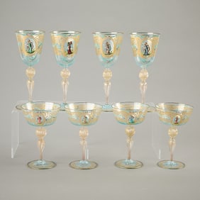 Set 8 Salviati Venetian Glass Stemware