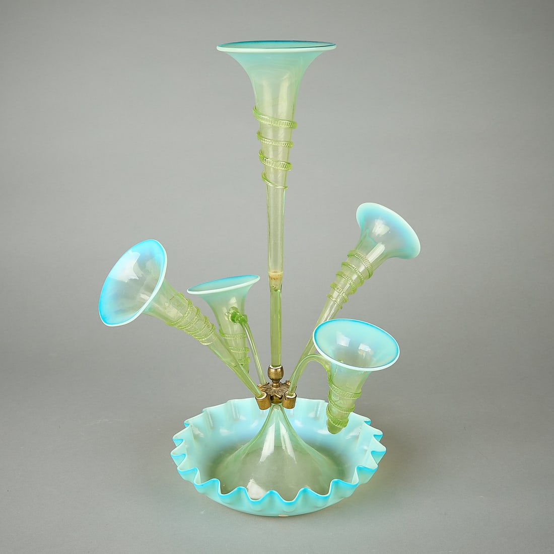 19th c. Victorian Vaseline Glass Epergne (1 of 4)
