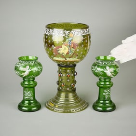 3 European Bohemian Enameled Glass Goblets