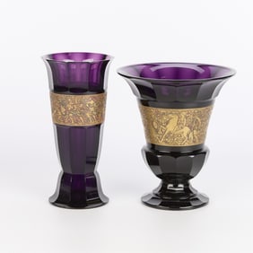 2 Moser Karlsbad Amethyst Art Deco Spartan Vases