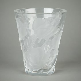 Lrg French Lalique Cut Glass "Ispahan" Rose Vase
