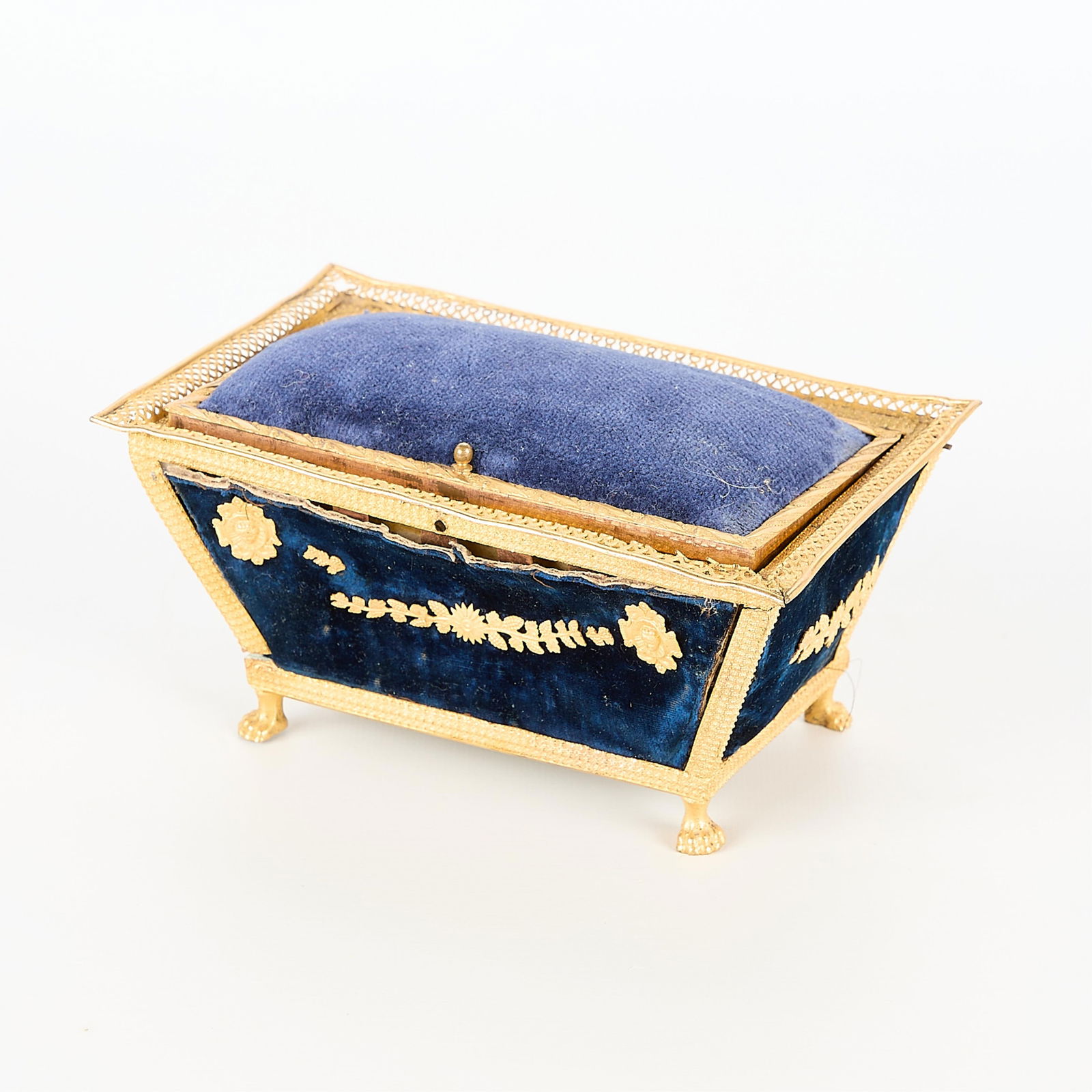 Antique Velvet & Silk Jewelry Casket (1 of 4)