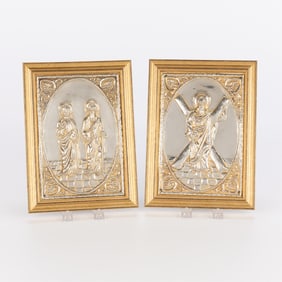 2 Silver Gilt Repousse Saint Panels