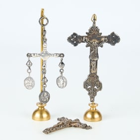 3 Antique Silver Crucifixes