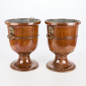 Pr 19th c. Georgian Wooden Lion Head Urns