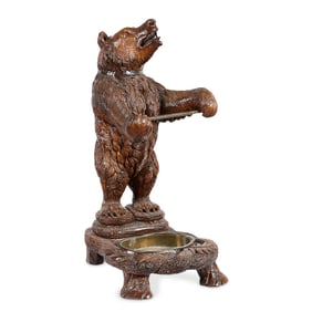 Black Forest Carved Wooden Bear Umbrella Stand