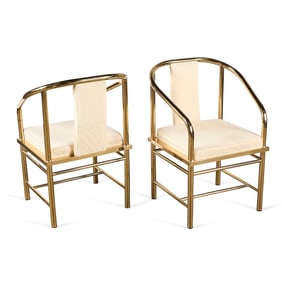 Pair Baughman for DIA Brass Horseshoe Armchairs