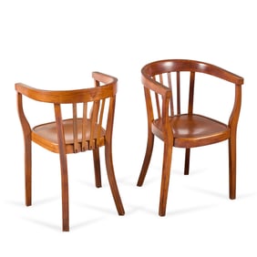 Pair 20th c. Fischel Art Deco Bentwood Armchairs