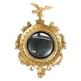 19th c. Federal Gilt Wood Girandole Eagle Mirror