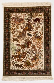 Turkish Silk Pictorial Hunt Scene Rug 6' x 4'