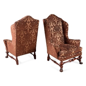 Pair Baker Queen Anne Style Wingback Chairs