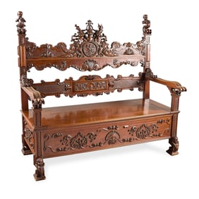 19th c. Victorian Carved Cathedral Bench