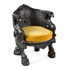 19th c. French Empire Style Carved Barrel Chair