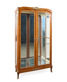 20th c. French Burl Wood Display Cabinet Vitrine