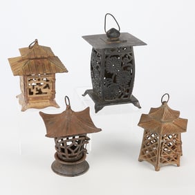 4 Antique Cast Iron Japanese Garden Lanterns