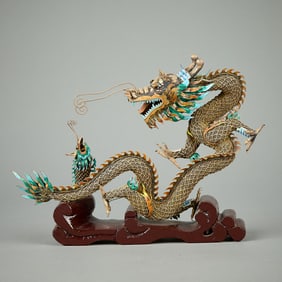 Chinese Silver Enameled Dragon & Fish