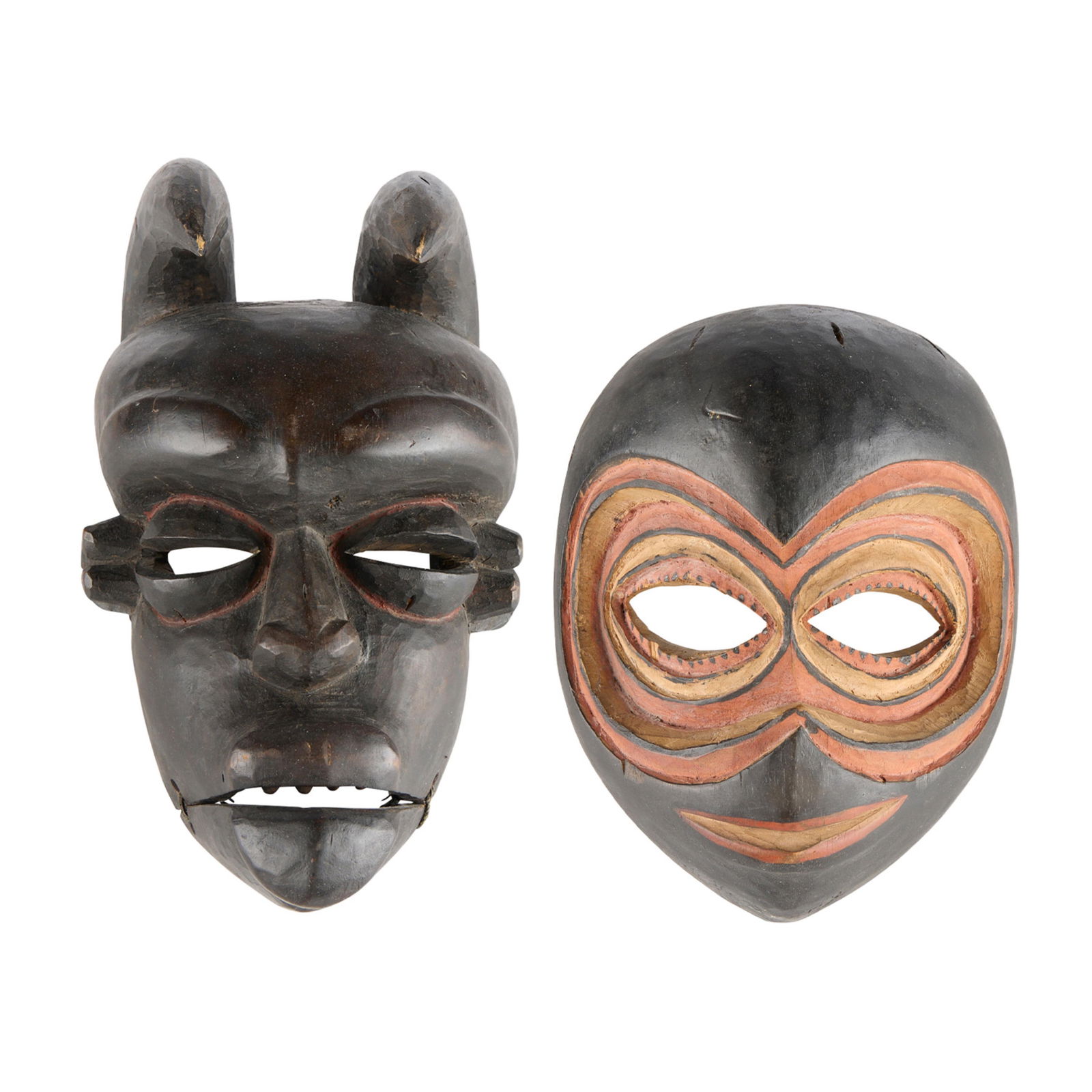 2 African Carved Wood Ibibio Ekpo Masks (1 of 11)