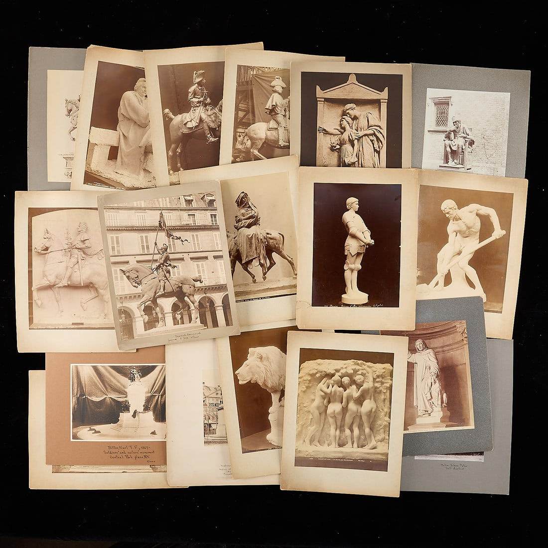 18 Albumen Photos of Marble & Sculpture Pre-1906: Group of 18 late 19th to early 20th century albumen photographs depicting marble statues, architecture, and sculptures. With inkstamps along the verso from the Forbes Library in Northampton, Massachus
