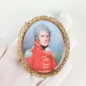 English Military Miniature w/ Georgian Hairwork