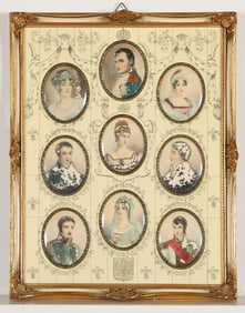 9 French Portrait Miniatures Napoleon & Family