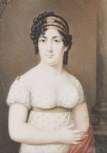 Portrait Miniature of Empress Josephine: European portrait miniature painting, likely depicting Empress Josephine de Beauharnais, first wife of Napoleon. An extremely similar example is held in the collection of the Palazzo Madama in Turin,