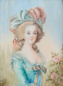 French School Miniature Portrait Painting - Signed