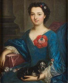 Courtship Portrait of Woman w/ Flowers & Dog