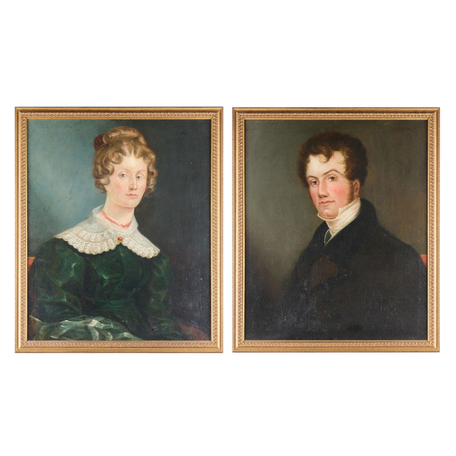 Pair 19th c. Continental School Portrait Paintings (1 of 7)
