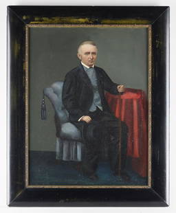 English School Portrait of a Gentleman: Oil on canvas English school portrait painting depicting a seated gentleman.Unframed; height: 24 in x width: 18 in. Framed; height: 29 in x width: 23 in x depth: 1 1/2 in.