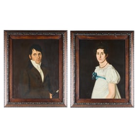 Pair American School Portrait Paintings