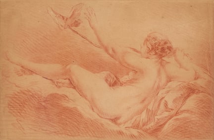 Pierre-Antoine Baudouin Sanguine Nude Drawing
