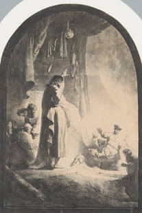 Rembrandt "Raising of Lazarus" Larger Plate Print: Rembrandt Harmenszoon Van Rijn (Dutch, 1606-1669). Etching and engraving on paper titled &quot;The Raising of Lazarus,&quot; the larger plate.Sight; height: 14 1/2 in x width: 10 in. Framed; height: 2