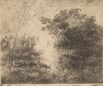 After Daubigny "Stags" Cliche-verre Print