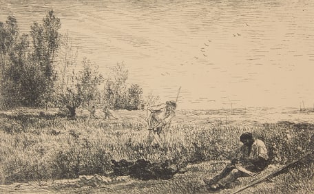 After Daubigny "Haymaking" Cliche-verre Print